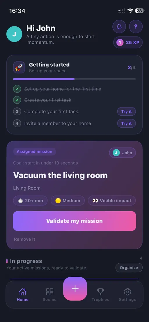 Today's mission screen