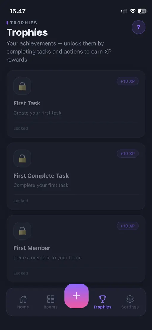 Trophies screen