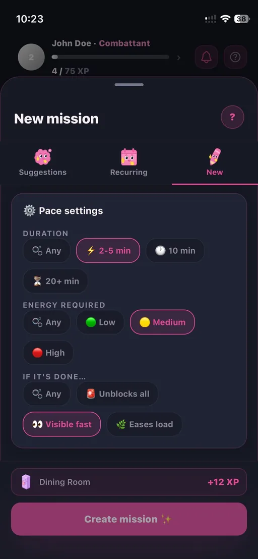 Pace settings